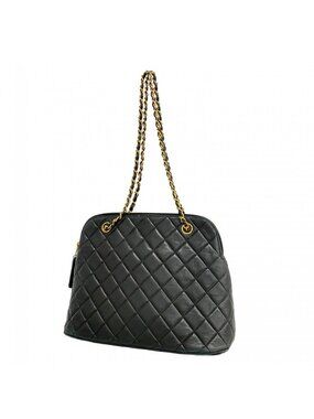 Chanel Shoulder Bag Quilted Lambskin Black Gold